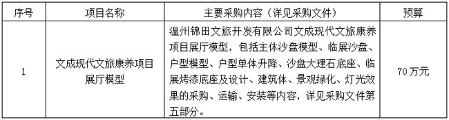 文成現(xiàn)代文旅康養(yǎng)項目展廳模型項目采購公告